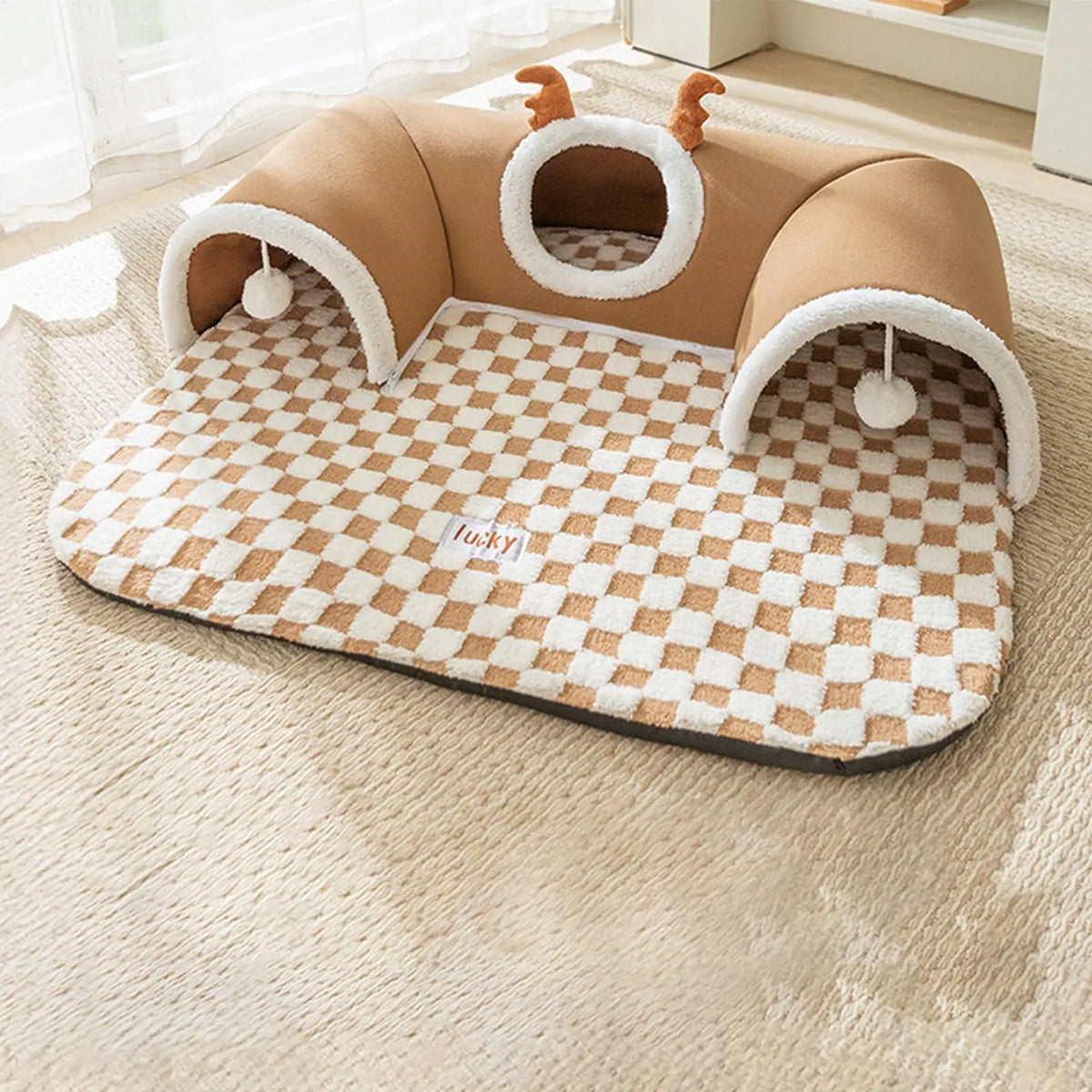 Tente-tunnel avec coussin pour chat