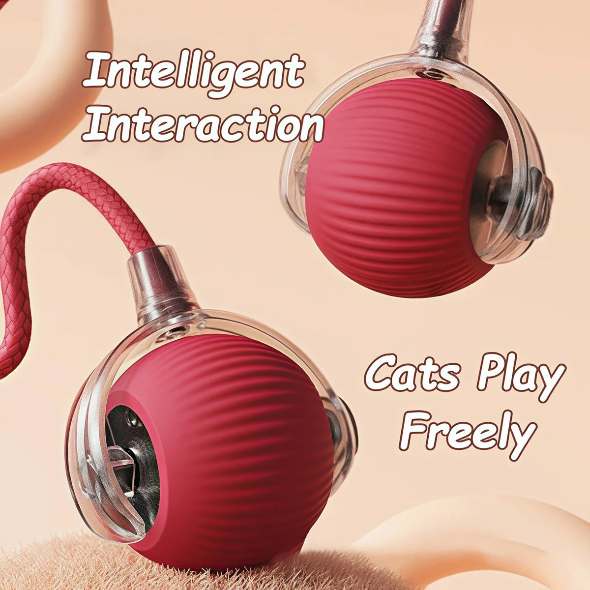 Balle interactive à fausse queue pour chat