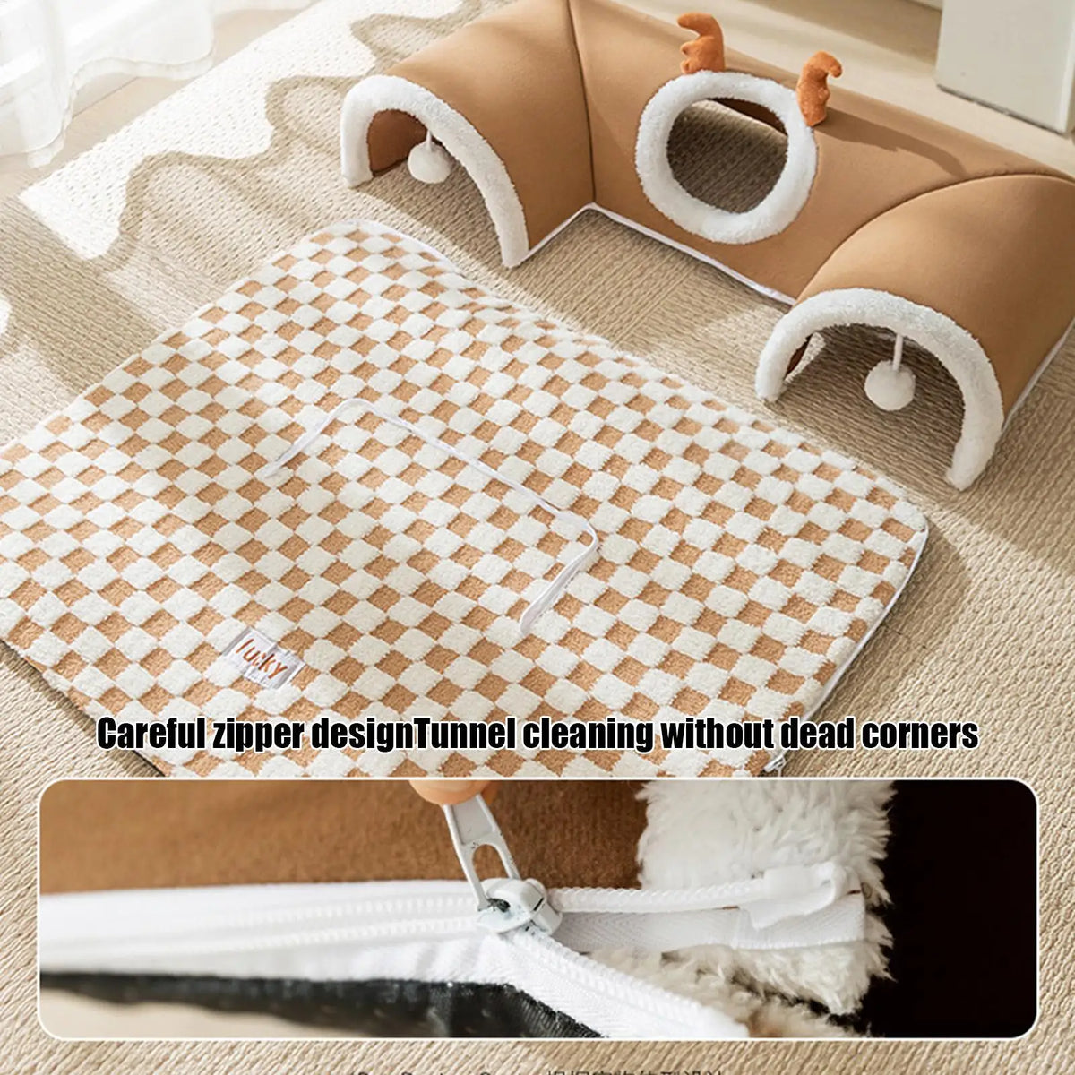 Tente-tunnel avec coussin pour chat