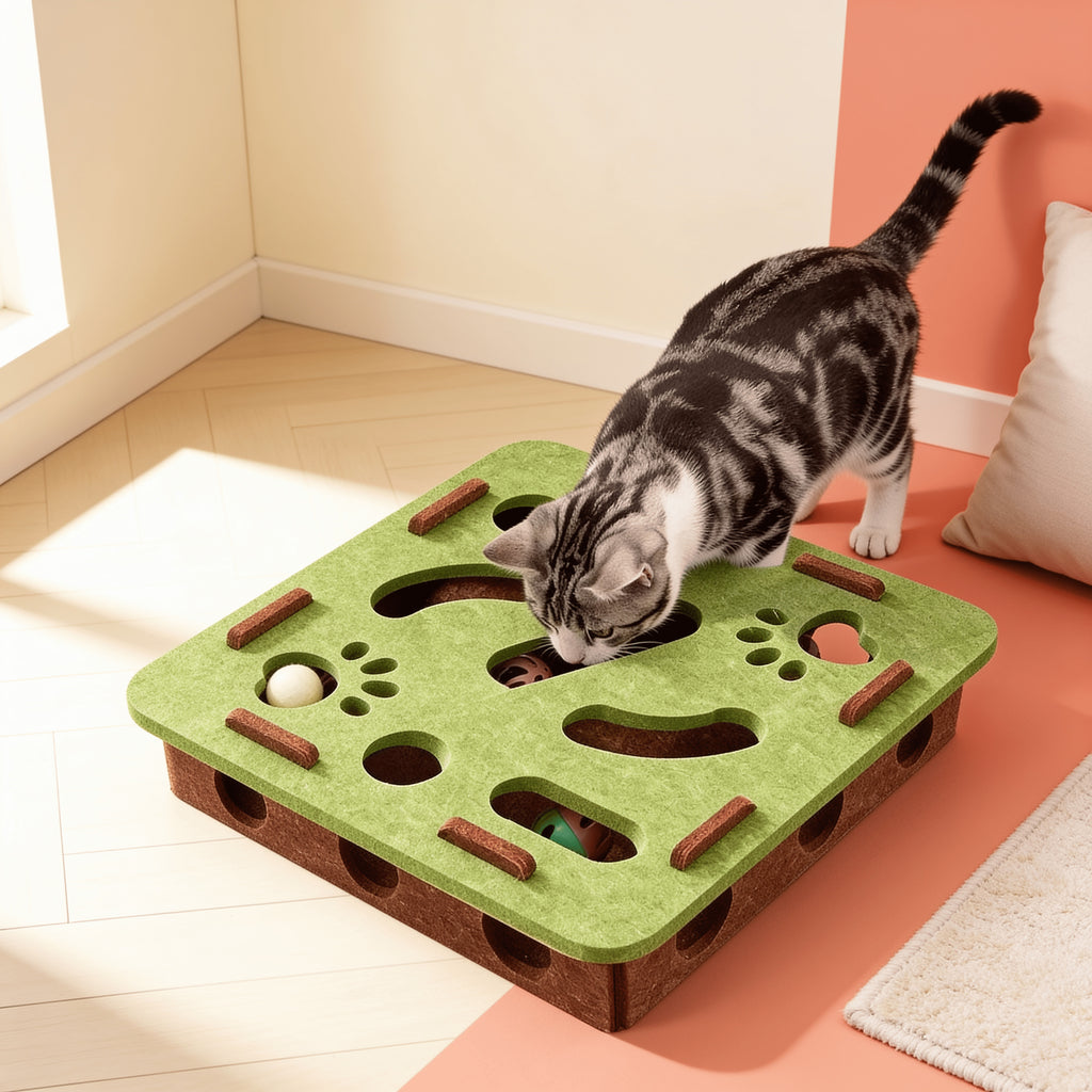 Boîte à énigmes en feutre pour chat