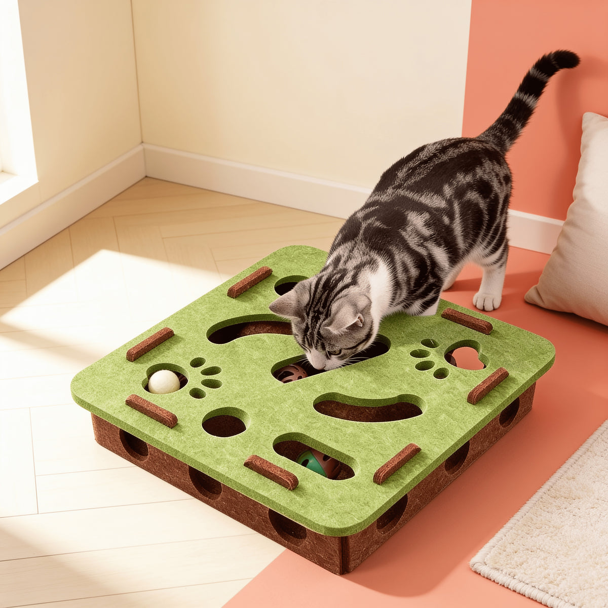 Boîte à énigmes en feutre pour chat