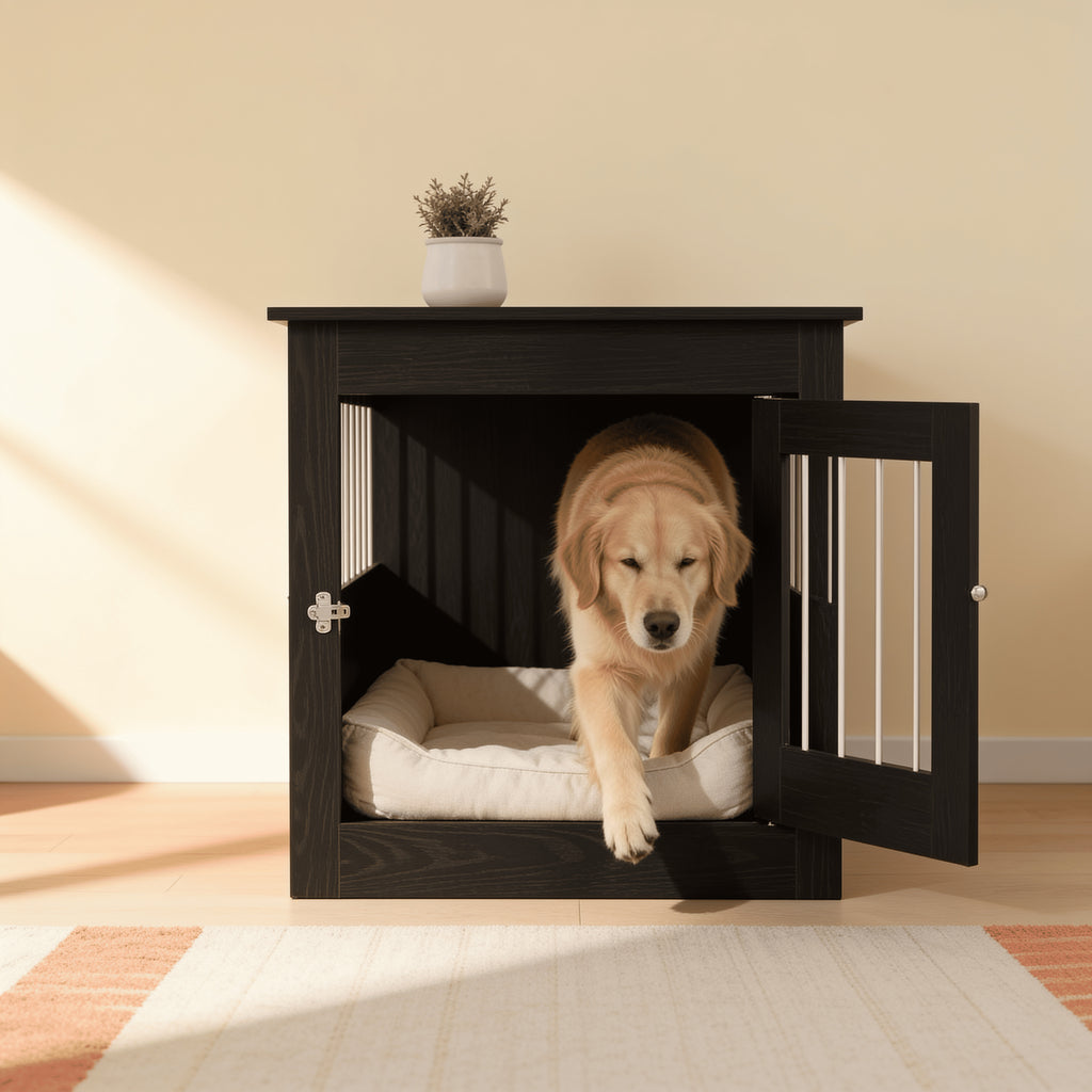 Meuble-cage en bois pour chien